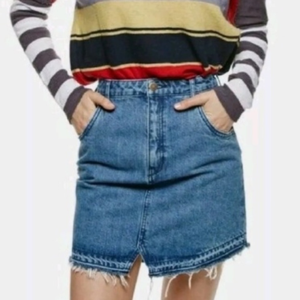 Free People Step Up Frayed Denim Mini Skirt‎